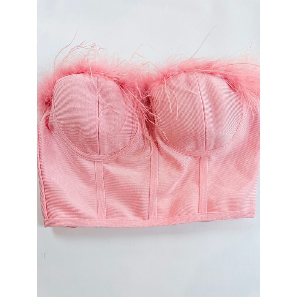 superdown Revolve Ramona Pink Feather Bandage Corset Top Womens S Zip Back - Picture 9 of 10